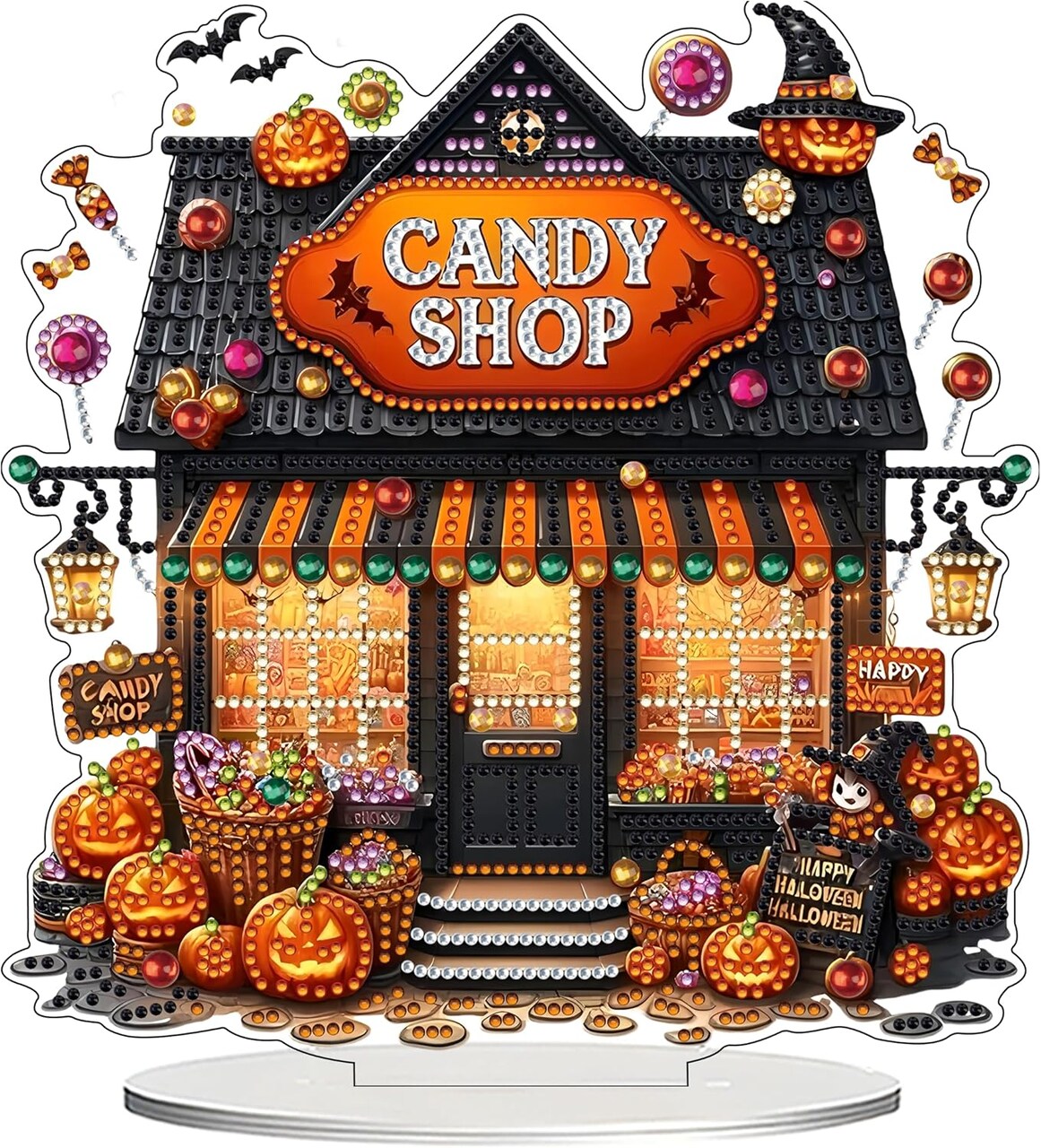 DIY 5D Tabletop Diamond Art Painting Kit – Halloween Candy Shop, Desktop Ornament with Special-Shaped Rhinestones